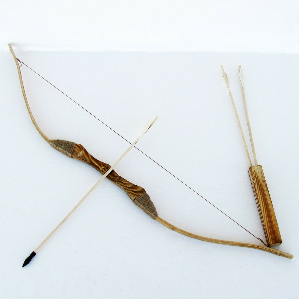 WOODEN BOW AND ARROW w QUIVER set 3 PACK ARROWS wood youth archery hunting toy - TOYSHIP
