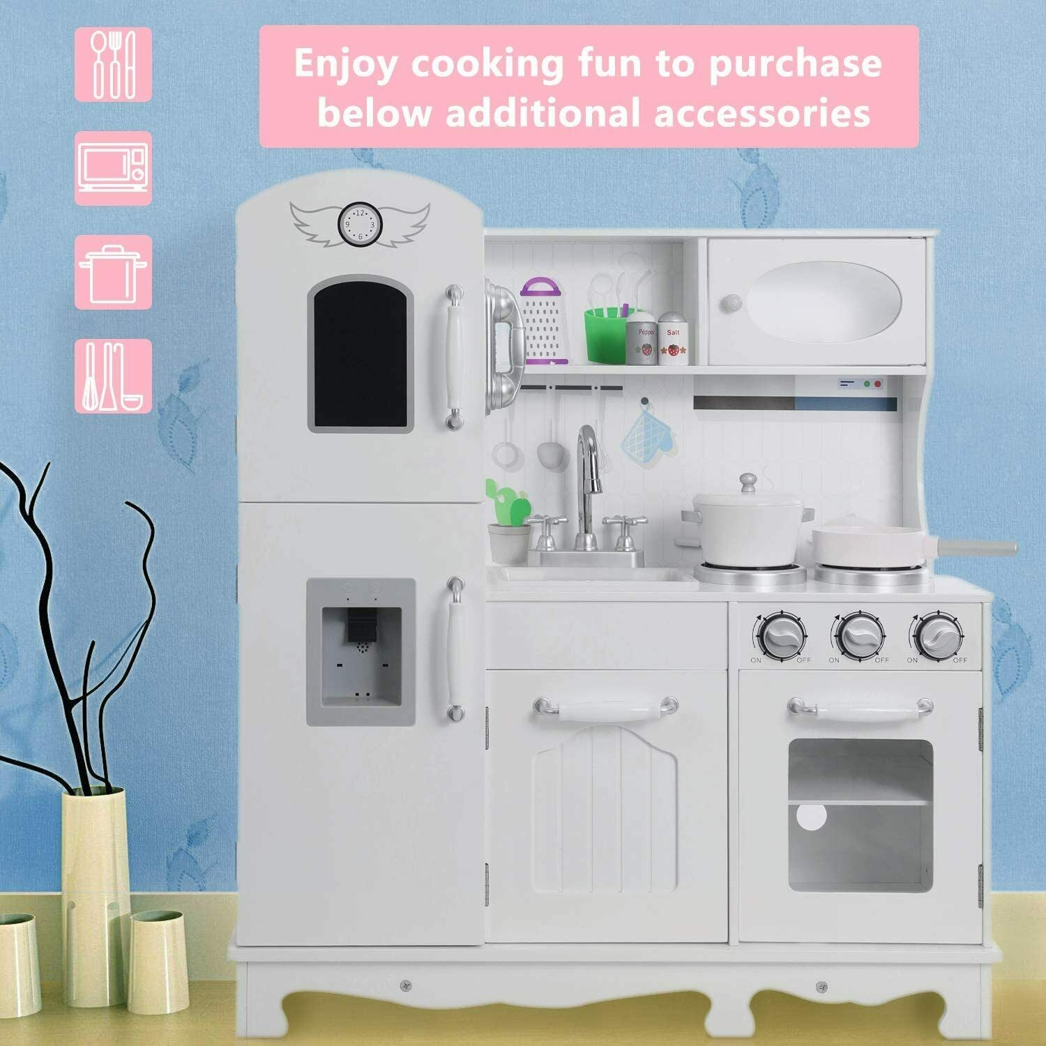 Kids Pretend Play Kitchen Set for Toddlers Boys Girls Wooden Chef Cooking Food - TOYSHIP