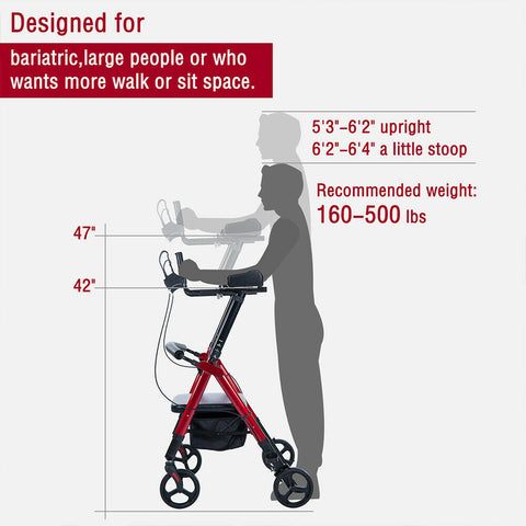 HEAVY DUTY Upright Rollator Walker Walk Medical Aid Up to 500 lbs