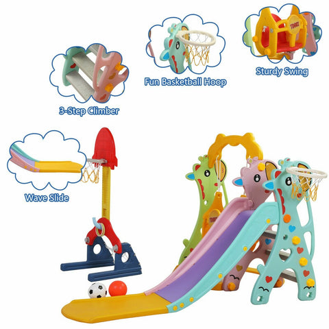 5 in 1 Toddler Slide and Swing Set, Kids Climber Activity Center Playset Outdoor