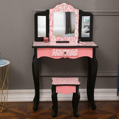 Kids Vanity Table and Stool Set with Drawer Dressing Table Pink Girls Gifts - TOYSHIP