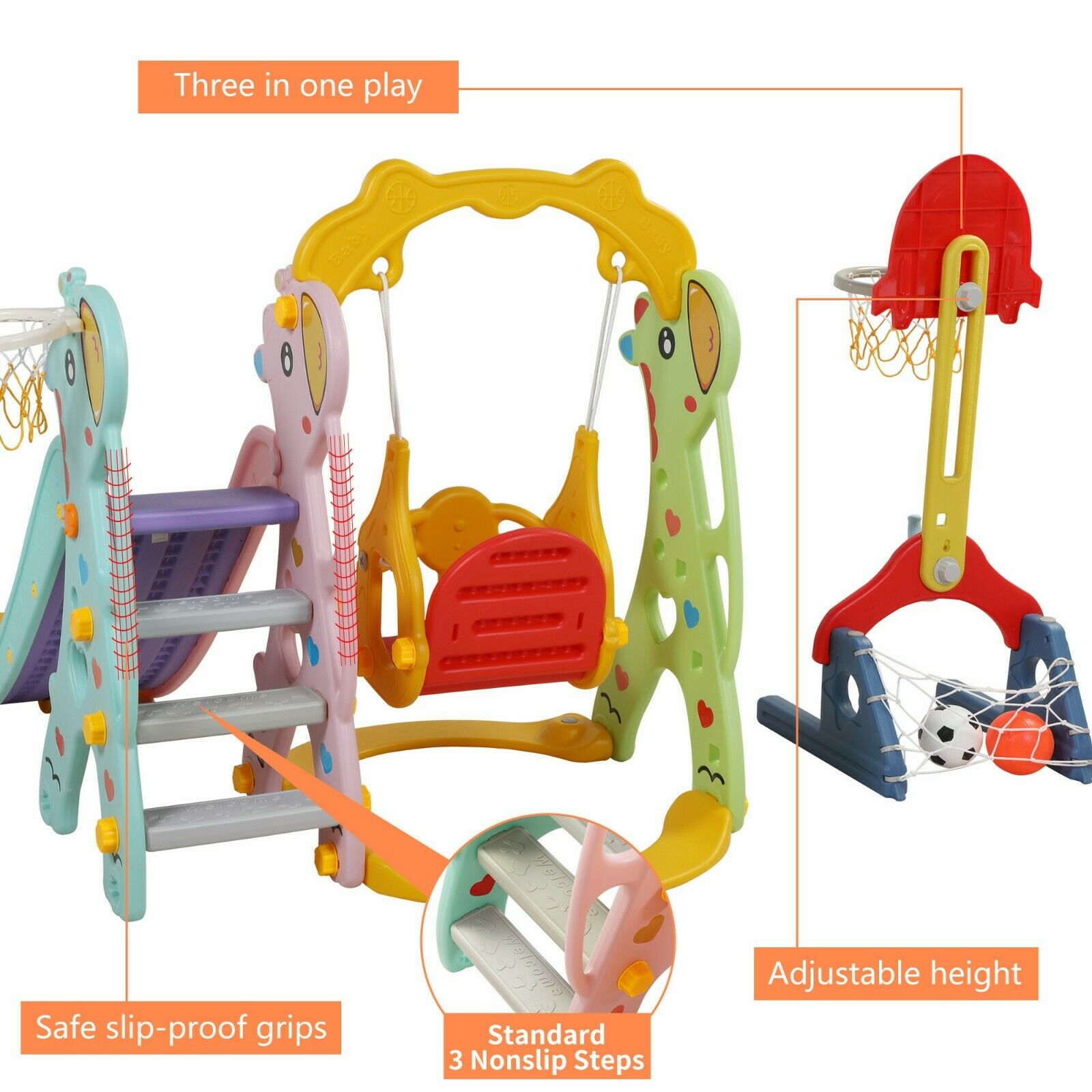 5 in 1 Toddler Slide and Swing Set, Kids Climber Activity Center Playset Outdoor