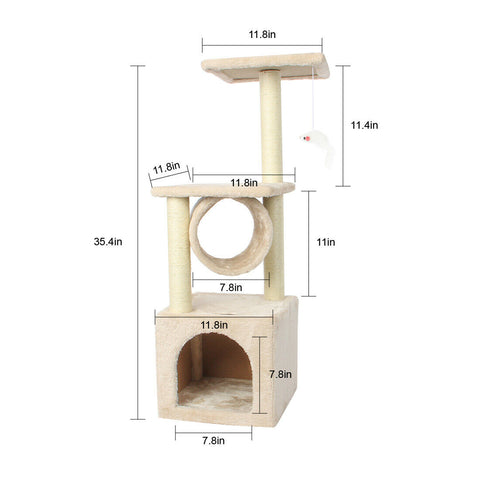 36'' Cat Tree Scratching Tower Post Condo Pet House Scratcher Furniture Bed New - TOYSHIP