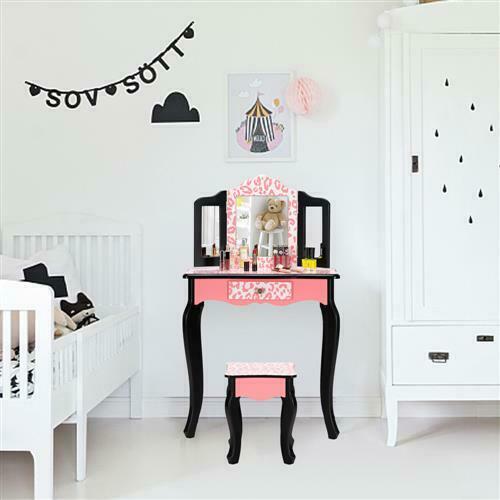 Kids Vanity Table and Stool Set with Drawer Dressing Table Pink Girls Gifts - TOYSHIP
