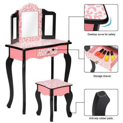 Kids Vanity Table and Stool Set with Drawer Dressing Table Pink Girls Gifts