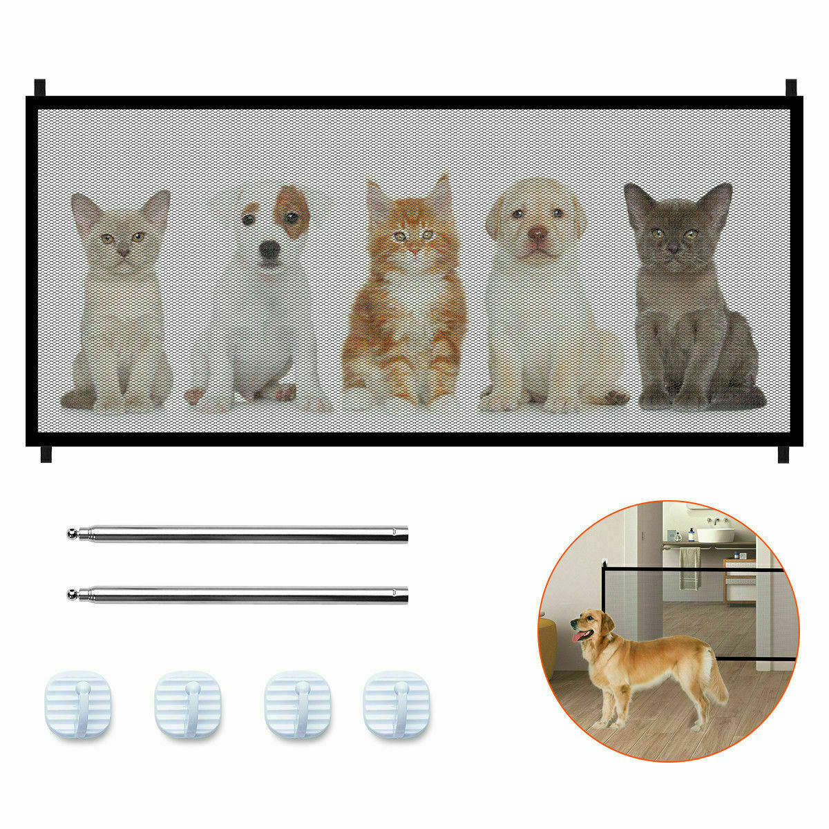 Baby Pets Dog Cat Safety Gate Mesh Fence Home Kitchen Net Portable Guard Indoor - TOYSHIP